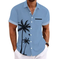 Men's Coconut Tree Tropical Plants Shirt Summer Hawaiian Shirt Aloha Shirt Short Sleeves Shirt Turndown Sports Fashion Streetwear Outdoor Street Daily Black White Blue S M L