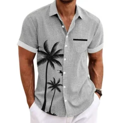 Men's Coconut Tree Tropical Plants Shirt Summer Hawaiian Shirt Aloha Shirt Short Sleeves Shirt Turndown Sports Fashion Streetwear Outdoor Street Daily Black White Blue S M L
