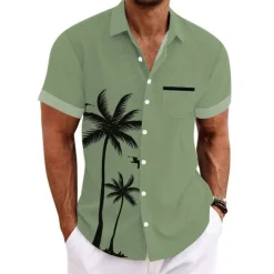 Men's Coconut Tree Tropical Plants Shirt Summer Hawaiian Shirt Aloha Shirt Short Sleeves Shirt Turndown Sports Fashion Streetwear Outdoor Street Daily Black White Blue S M L