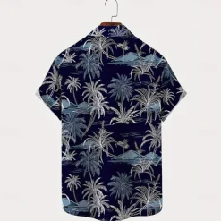 Men's Coconut Tree Tropical Plants Casual Shirt Summer Hawaiian Shirt Button Up Shirt Short Sleeve Hawaiian Resort Vacation Holiday Beach Wear Summer Spring Turndown 3D Print Collared Shirts Dark Blue