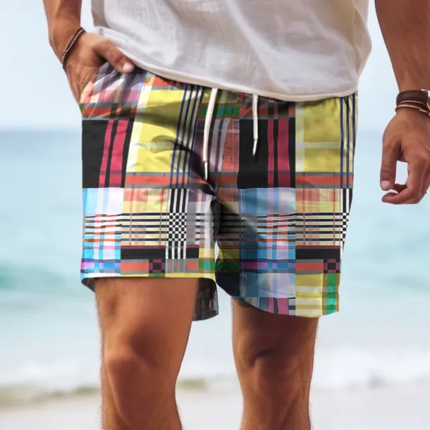 Men's Color Block Colorful Swim Shorts Board Shorts Swimming Trunks Mid Waist Hawaiian Casual Holiday Beach Drawstring with Mesh lining Elastic Waist Designer Clothing Apparel