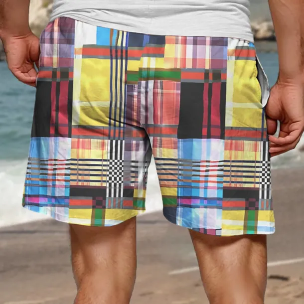 Men's Color Block Colorful Swim Shorts Board Shorts Swimming Trunks Mid Waist Hawaiian Casual Holiday Beach Drawstring with Mesh lining Elastic Waist Designer Clothing Apparel