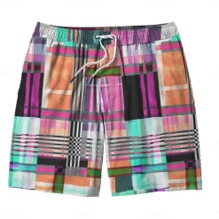 Men's Color Block Colorful Swim Shorts Board Shorts Swimming Trunks Mid Waist Hawaiian Casual Holiday Beach Drawstring with Mesh lining Elastic Waist Designer Clothing Apparel