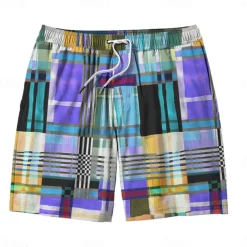 Men's Color Block Colorful Swim Shorts Board Shorts Swimming Trunks Mid Waist Hawaiian Casual Holiday Beach Drawstring with Mesh lining Elastic Waist Designer Clothing Apparel