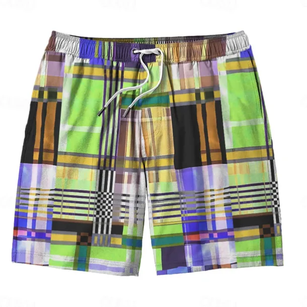 Men's Color Block Colorful Swim Shorts Board Shorts Swimming Trunks Mid Waist Hawaiian Casual Holiday Beach Drawstring with Mesh lining Elastic Waist Designer Clothing Apparel