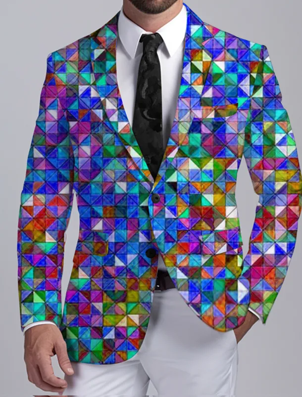 Men's Color Block Colorful Long Sleeve Turndown Business Abstract Work Wear to work Going out Buttons Print Multi Pocket