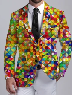 Men's Color Block Colorful Long Sleeve Turndown Business Abstract Work Wear to work Going out Buttons Print Multi Pocket