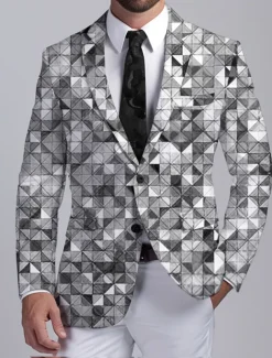 Men's Color Block Colorful Long Sleeve Turndown Business Abstract Work Wear to work Going out Buttons Print Multi Pocket