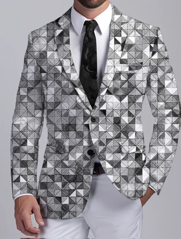 Men's Color Block Colorful Long Sleeve Turndown Business Abstract Work Wear to work Going out Buttons Print Multi Pocket