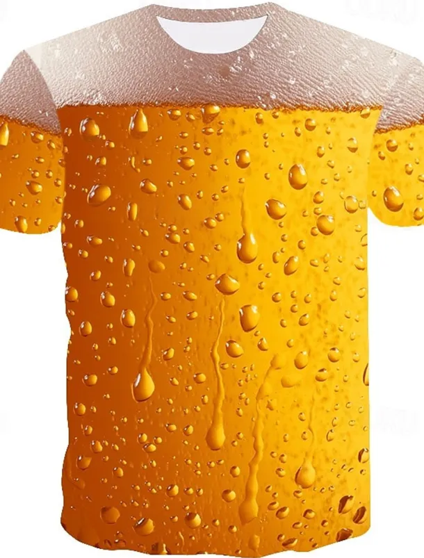 Men's Color Block 3D Beer Shirt T Shirt Short Sleeve T shirt Round Neck Shirt Basic Going out Weekend Oktoberfest Light Yellow Black White Clothing Apparel Plus Size S M L XL 2XL 3XL S