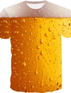 Men's Color Block 3D Beer Shirt T Shirt Short Sleeve T shirt Round Neck Shirt Basic Going out Weekend Oktoberfest Light Yellow Black White Clothing Apparel Plus Size S M L XL 2XL 3XL S