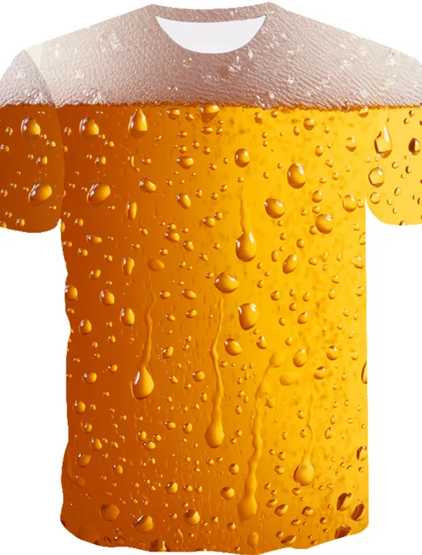 Men's Color Block 3D Beer Shirt T Shirt Short Sleeve T shirt Round Neck Shirt Basic Going out Weekend Oktoberfest Light Yellow Black White Clothing Apparel Plus Size S M L XL 2XL 3XL S