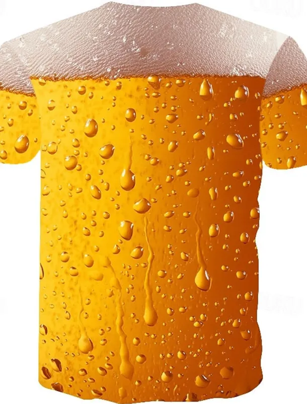 Men's Color Block 3D Beer Shirt T Shirt Short Sleeve T shirt Round Neck Shirt Basic Going out Weekend Oktoberfest Light Yellow Black White Clothing Apparel Plus Size S M L XL 2XL 3XL S