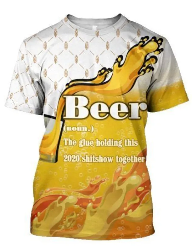 Men's Color Block 3D Beer Shirt T Shirt Short Sleeve T shirt Round Neck Shirt Basic Going out Weekend Oktoberfest Light Yellow Black White Clothing Apparel Plus Size S M L XL 2XL 3XL S