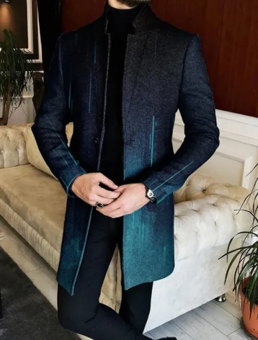 Men's Color Block Geometry Gradual Winter Coat Overcoat Coat Warm Breathable Comfortable Fashion Streetwear Business Work Wear to work Going out Pocket Print Fall & Winter Turndown Long Sleeve Navy