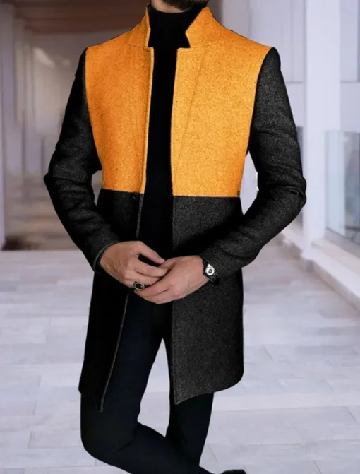 Men's Color Block Geometry Gradual Winter Coat Overcoat Coat Warm Breathable Comfortable Fashion Streetwear Business Work Wear to work Going out Pocket Print Fall & Winter Turndown Long Sleeve Navy