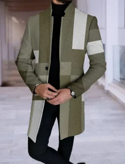 Men's Color Block Geometry Gradual Winter Coat Overcoat Coat Warm Breathable Comfortable Fashion Streetwear Business Work Wear to work Going out Pocket Print Fall & Winter Turndown Long Sleeve Navy