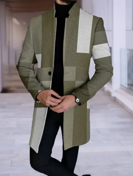 Men's Color Block Geometry Gradual Winter Coat Overcoat Coat Warm Breathable Comfortable Fashion Streetwear Business Work Wear to work Going out Pocket Print Fall & Winter Turndown Long Sleeve Navy