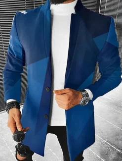 Men's Color Block Geometry Winter Coat Overcoat Coat Warm Breathable Comfortable Fashion Streetwear Business Work Wear to work Going out Pocket Print Fall & Winter Turndown Long Sleeve Red Burgundy