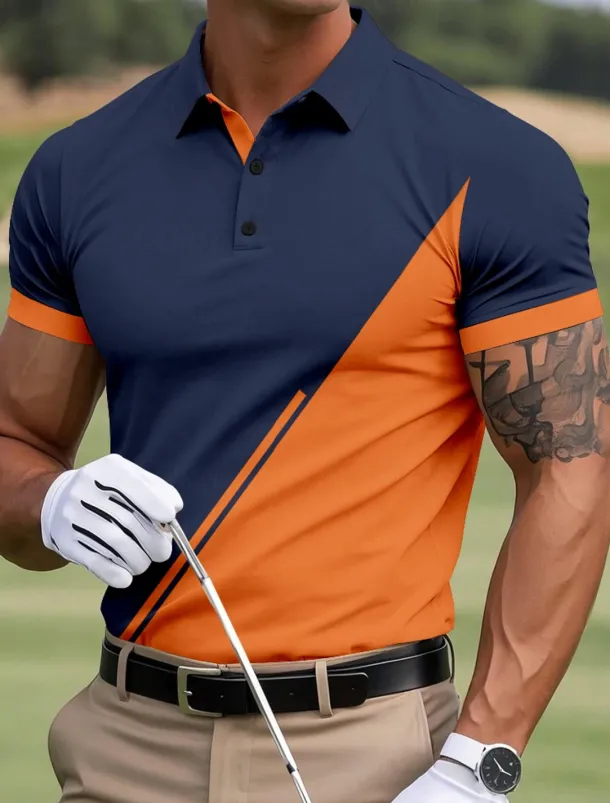 Men's Color Block Golf Polo Sports Polo Shirts Short Sleeve Polo Shirts Collared Shirts Sportswear Casual Outdoor Athleisure Buttons Summer Yellow Red Blue