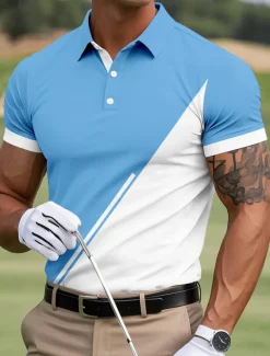 Men's Color Block Golf Polo Sports Polo Shirts Short Sleeve Polo Shirts Collared Shirts Sportswear Casual Outdoor Athleisure Buttons Summer Yellow Red Blue