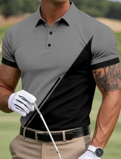 Men's Color Block Golf Polo Sports Polo Shirts Short Sleeve Polo Shirts Collared Shirts Sportswear Casual Outdoor Athleisure Buttons Summer Yellow Red Blue