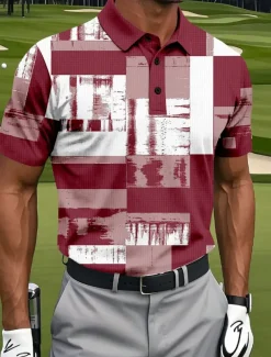 Men's Color Block Golf Polo Sports Polo Shirts Short Sleeve Polo Shirts Collared Shirts Casual Athleisure Buttons Summer Red Blue Green