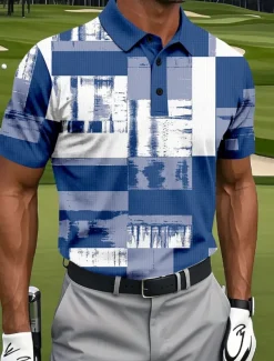 Men's Color Block Golf Polo Sports Polo Shirts Short Sleeve Polo Shirts Collared Shirts Casual Athleisure Buttons Summer Red Blue Green