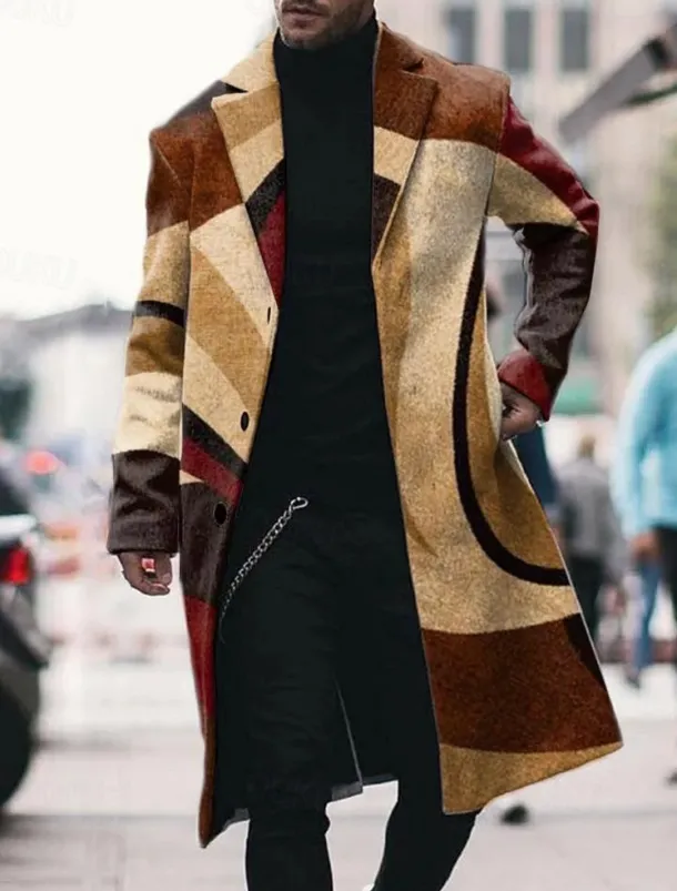 Men's Color Block Graphic Prints Geometry Winter Coat Overcoat Coat Warm Breathable Comfortable Fashion Streetwear Business Work Wear to work Going out Pocket Print Fall & Winter Turndown Long Sleeve