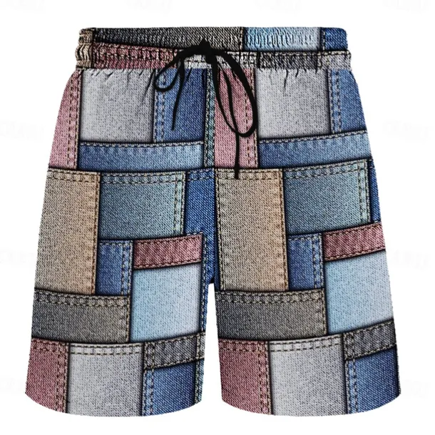 Men's Color Block Grid / Plaid Geometric Pattern Swim Shorts Board Shorts Swimming Trunks Mid Waist Hawaiian Casual Holiday Beach Drawstring with Mesh lining Elastic Waist Designer Clothing Apparel