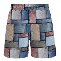 Men's Color Block Grid / Plaid Geometric Pattern Swim Shorts Board Shorts Swimming Trunks Mid Waist Hawaiian Casual Holiday Beach Drawstring with Mesh lining Elastic Waist Designer Clothing Apparel