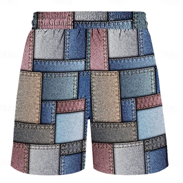 Men's Color Block Grid / Plaid Geometric Pattern Swim Shorts Board Shorts Swimming Trunks Mid Waist Hawaiian Casual Holiday Beach Drawstring with Mesh lining Elastic Waist Designer Clothing Apparel