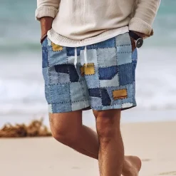 Men's Color Block Optical Illusion Grid / Plaid Swim Shorts Board Shorts Swimming Trunks Mid Waist Hawaiian Casual Holiday Beach Drawstring with Mesh lining Elastic Waist Designer Clothing Apparel