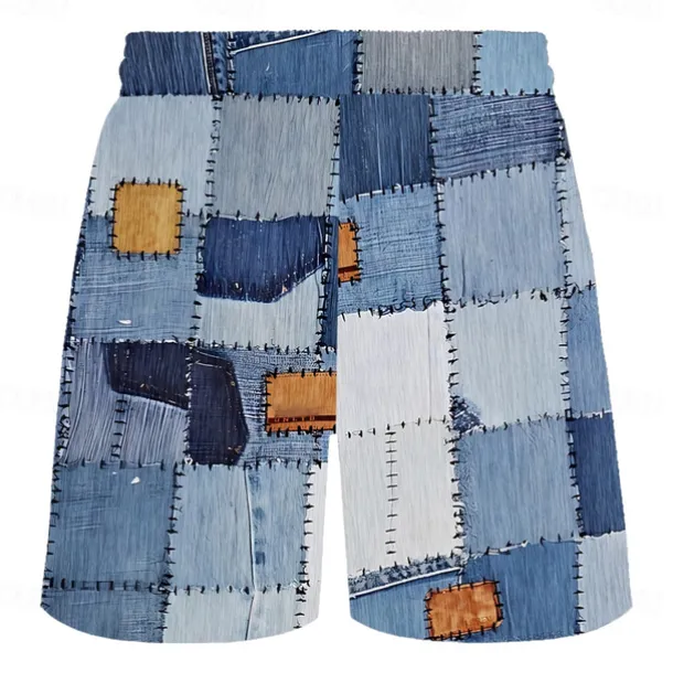 Men's Color Block Optical Illusion Grid / Plaid Swim Shorts Board Shorts Swimming Trunks Mid Waist Hawaiian Casual Holiday Beach Drawstring with Mesh lining Elastic Waist Designer Clothing Apparel
