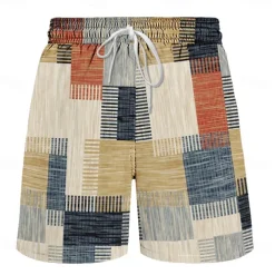 Men's Color Block Patchwork Grid / Plaid Swim Trunks Swim Shorts Board Shorts Mid Waist Hawaiian Casual Holiday Beach Drawstring with Mesh lining Elastic Waist Designer Clothing Apparel