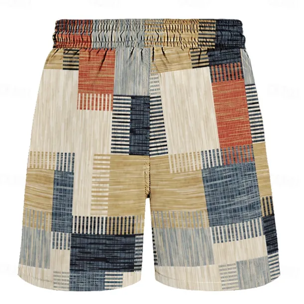 Men's Color Block Patchwork Grid / Plaid Swim Trunks Swim Shorts Board Shorts Mid Waist Hawaiian Casual Holiday Beach Drawstring with Mesh lining Elastic Waist Designer Clothing Apparel