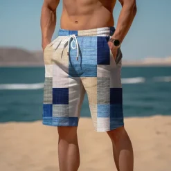 Men's Color Block Patchwork Graphic Prints Sweat Shorts Beach Shorts Terry Shorts Mid Waist Casual Athleisure Daily Holiday Streetwear Drawstring Elastic Waist 3D Print Designer Clothing Apparel