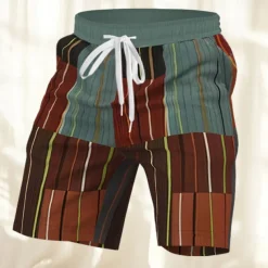 Men's Color Block Patchwork Swimming Trunks Board Shorts Swim Shorts Mid Waist Streetwear Hawaiian Casual Holiday Side Pockets Elastic Drawstring Waist Designer Clothing Apparel