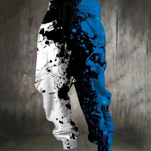 Men's Color Block Splash Ink Sweatpants Joggers Trousers Mid Waist Drawstring Elastic Waist Casual Jogging Streetwear Workout Athletic Sweatpants with Pockets Spring Fall 3D Print Blue