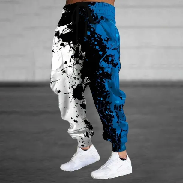 Men's Color Block Splash Ink Sweatpants Joggers Trousers Mid Waist Drawstring Elastic Waist Casual Jogging Streetwear Workout Athletic Sweatpants with Pockets Spring Fall 3D Print Blue