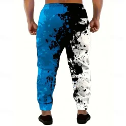 Men's Color Block Splash Ink Sweatpants Joggers Trousers Mid Waist Drawstring Elastic Waist Casual Jogging Streetwear Workout Athletic Sweatpants with Pockets Spring Fall 3D Print Blue