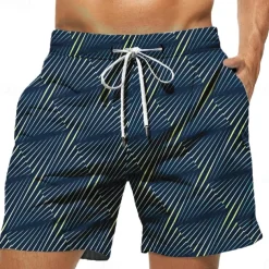 Men's Color Block Stripe Swim Trunks Swim Shorts Board Shorts Mid Waist Hawaiian Casual Holiday Beach Drawstring with Mesh lining Elastic Waist Designer Clothing Apparel