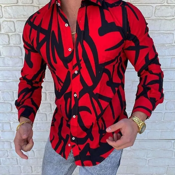 Men's Color Block Striped Geometric Pattern Shirt Button Up Shirt Long Sleeve Fashion Designer Simple Casual Daily Going out Fall Winter Button Down Collar Patchwork Print Button-Down White Yellow