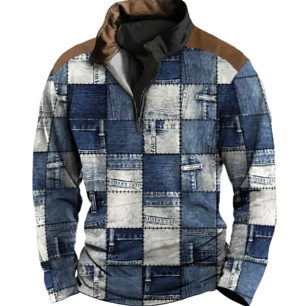 Men's Color Block Zip Sweater Sweatshirts Zip Sweatshirt Quarter Zip Hoodie Long Sleeve Sweatshirt Quarter Zip Casual Hip Hop 3D Print Vacation Sports Outdoor Holiday Print Spring & Fall