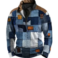 Men's Color Block Zip Sweater Sweatshirts Zip Sweatshirt Quarter Zip Hoodie Long Sleeve Sweatshirt Quarter Zip Casual Hip Hop 3D Print Vacation Sports Outdoor Holiday Print Spring & Fall