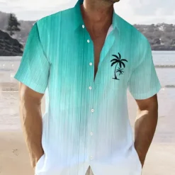 Men's Color Gradient Palm Tree Tropical Plants Summer Hawaiian Shirt Aloha Shirt Short Sleeve Shirt Vacation Hawaiian Outdoor Vacation Hawaiian Red Blue Brown S M L