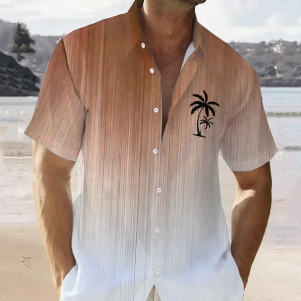 Men's Color Gradient Palm Tree Tropical Plants Summer Hawaiian Shirt Aloha Shirt Short Sleeve Shirt Vacation Hawaiian Outdoor Vacation Hawaiian Red Blue Brown S M L