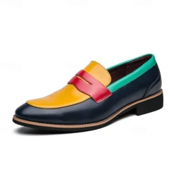 Men's Colorful Faux Leather Loafers - Red, Green, and Yellow Design with Modern Slip-On Style for Casual and Formal Occasions