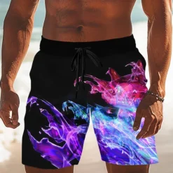 Men's Colorful Flame Swim Trunks Swim Shorts Board Shorts Mid Waist Casual Outdoor Vacation Dailywear Side Pockets Mesh Lining Elastic Drawstring Waist Designer Clothing Apparel