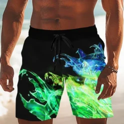 Men's Colorful Flame Swim Trunks Swim Shorts Board Shorts Mid Waist Casual Outdoor Vacation Dailywear Side Pockets Mesh Lining Elastic Drawstring Waist Designer Clothing Apparel